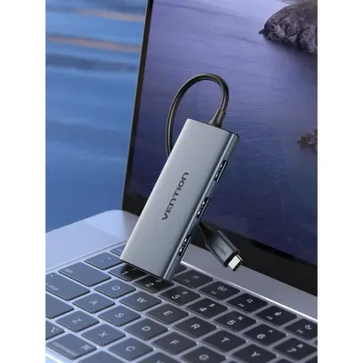 VENTION USB-C to HDMI/USB 3.0x3/SD/TF Docking Station Aluminum Alloy Type 0.15M GrayModel # TOOHB