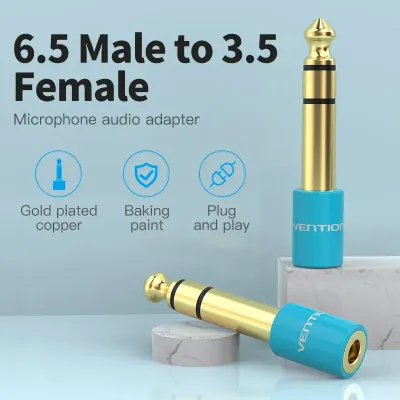 6.5mm Male to 3.5mm Female Audio Adapter Blue Pack of 2