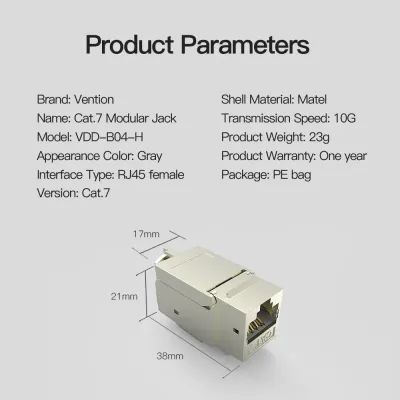 VENTION CAT7 Modular Jack Gray pack of 2Model # VDD-B04-H-2