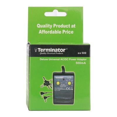 Terminator AC/DC Power Adaptor Deluxe Universal  6 Way 500mA 9W Input 110/240VAC 50Hz With Output DC 1.5-12V