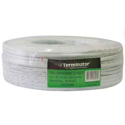 Terminator Telephone Wire 4 Core 100 Yards Conductor 7x0.12mm CCA Cable PVC 2.4mm x4.8mm-White