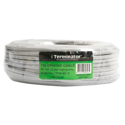 Terminator Telephone Wire 4 Core 100 Yards Conductor 7x0.12mm CCA Cable PVC 2.4mm x4.8mm-Black
