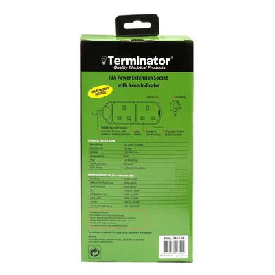 Terminator 2 Way UK Power Extension Socket 5M 1.25mm2 Cable 13A Plug