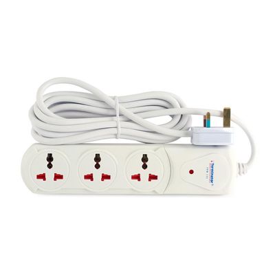 Terminator 3 Way Universal Power Extension Socket 1.25mm2 Cable with Indicator Safety Shutters, 2M ,13A