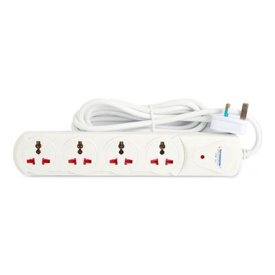 Terminator 4 Way Universal Power Extension Socket With Indicator 1.00mm2 Wire Off White Body 2M Cable 13A Plug