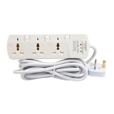 Terminator 3 Way Universal Power Extension Socket With Surge Protection,Individual Switches & Indicators 3M 13A