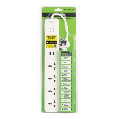 Terminator 4 Way Smart Wifi Universal Power Extension Socket With 2USB 3A, Master Switch, Single Indicator and 3M Cable