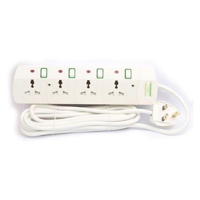 Terminator 4 Way Universal Power Extension Socket with 13A Plug and 5M