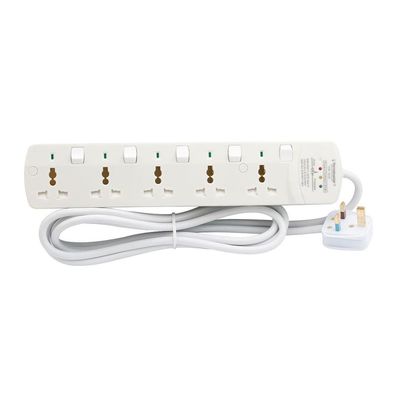 Terminator 5 Way Universal Power Extension Socket With Surge Protection Individual Switches & Indicators 3M 13A