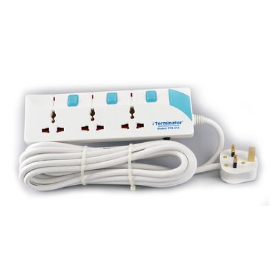 Terminator 3 Way Universal Power Extension Socket With Individual Switches & Indicators, Circuit Breaker, 3M Cable 13A Fused Plug