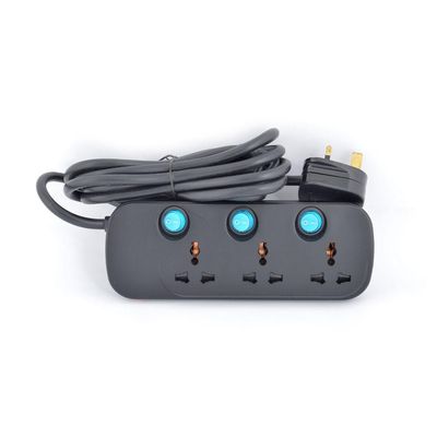 Terminator 3 Way Universal Power Extension Socket 3X1.25MM2 Black Body & Blue Switch 3M Cable 13A Plug