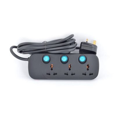 Terminator 3 Way Universal Power Extension Socket 3X1.25MM2 Black Body & Blue Switch 5M Cable 13A Plug
