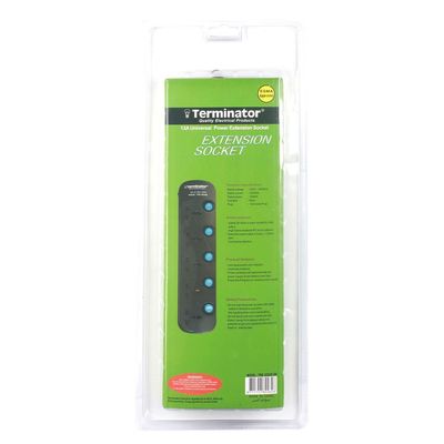 Terminator 5 Way Universal Power Extension Socket 3X1.25MM2 Black Body & Blue Switch 3M Cable 13A Plug