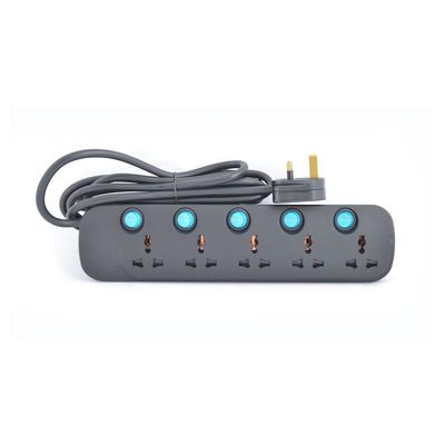 Terminator 5 Way Universal Power Extension Socket 3X1.25MM2 Black Body & Blue Switch 3M Cable 13A Plug
