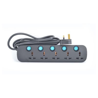 Terminator 5 Way Universal Power Extension Socket 3X1.25MM2 Black Body & Blue Switch 5M Cable 13A Plug