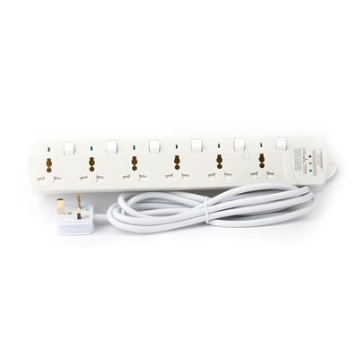 Terminator 6 Way Universal Power Extension Socket With 3 LED Surge Protection Individual Switches & Indicators 5M 13A