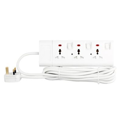 Terminator 3 Way Universal Power Extension Socket With Individual Switches, Indicators and 5M Cable