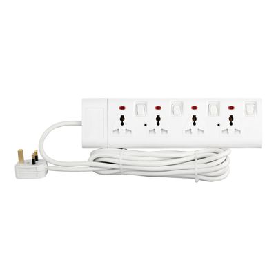 Terminator 4 Way Universal Power Extension Socket With Individual Switches, Indicators and 5M Cable