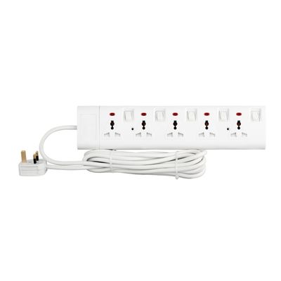 Terminator 5 Way Universal Power Extension Socket With Individual Switches, Indicators and 5M Cable