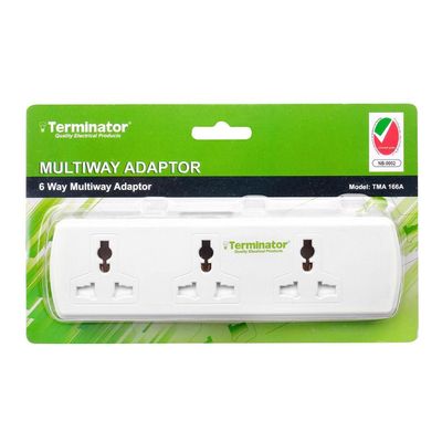 Terminator 6 Way Universal T Socket Multi Adaptor