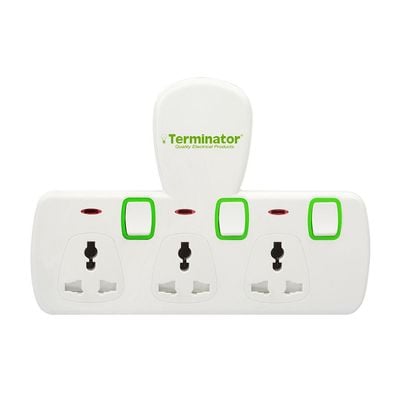 Terminator 3 Way Universal T-Socket Multi Adaptor With Individual Switches & Indicators 13A