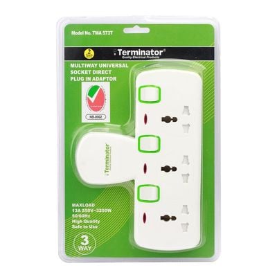 Terminator 3 Way Universal T-Socket Multi Adaptor With Individual Switches & Indicators 13A