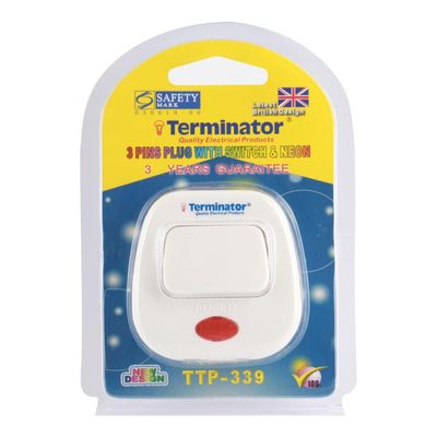 Terminator Top Plug With Fited 13A Fuse 3 Pin Flat With Light + Switch