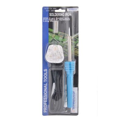 Terminator Soldering Iron 30W with 13A plug, 8 Gm Solder Wire, Metal Stand and long life Tip.