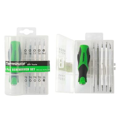 Terminator Screw Driver 6 Pcs Set Torx Heads And Tweezer With Detatchable Plastic Handle