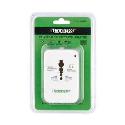 Terminator Multi Pin Travel Adaptor With Universal Socket & 2 USB 2.1A
