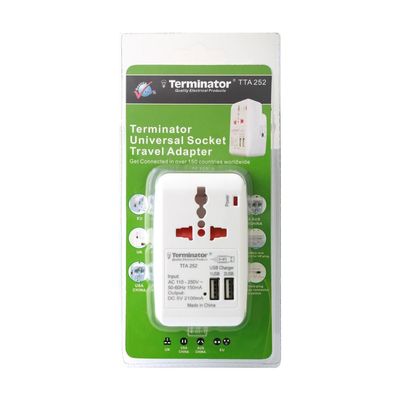 Terminator Multi pin Travel Adaptor with Universal & 2RP Socket+2 USB 2.1A