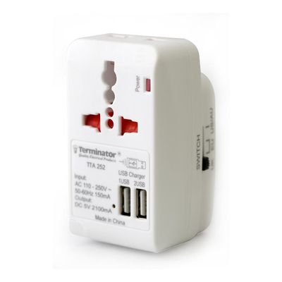 Terminator Multi pin Travel Adaptor with Universal & 2RP Socket+2 USB 2.1A
