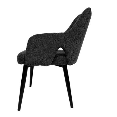 Maple Home Dining Chair Boucle Fabric High Backrest Curved Armrest Cozy Black Metal Legs Lamb Wool Living Kitchen Office Furniture