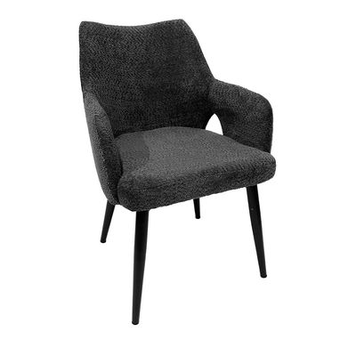 Maple Home Dining Chair Boucle Fabric High Backrest Curved Armrest Cozy Black Metal Legs Lamb Wool Living Kitchen Office Furniture