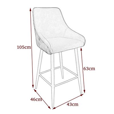 Maple Home High Bar Chair Velvet Upholstered  Metal Legs Armrest Backrest Footrest Counter Stool Dining Kitchen Pubs Cafe Restaurant Furniture