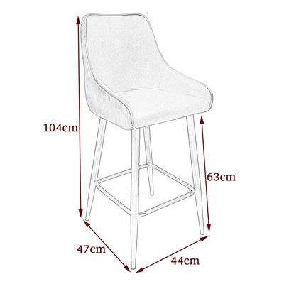 Maple Home High Bar Chair Velvet Upholstered  Metal Legs Armrest Backrest Footrest Counter Stool Dining Kitchen Pubs Cafe Restaurant Furniture