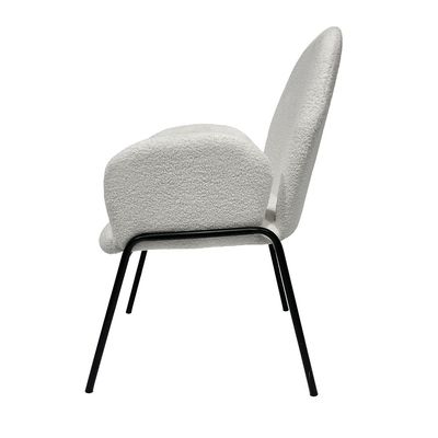 Maple Home Dining Chair Boucle Fabric Rounded Backrest Curved Armrest Cozy Black Metal Legs Lamb Wool Living Kitchen Office Furniture