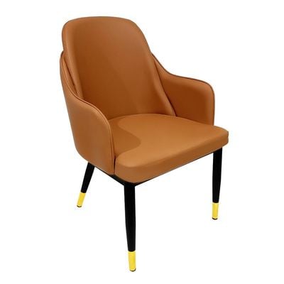 Maple Home Dining Chair Leather Curved Semi-Circular Backrest Armrest Sturdy Metal Legs Luxury Living Restaurant Event Lounge Furniture