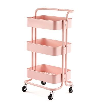 3 Layer Metal Rack on Wheels Pink