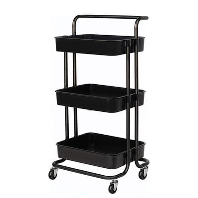 3 Layer Metal Rack on Wheels Black