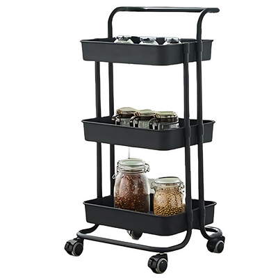 3 Layer Metal Rack on Wheels Black