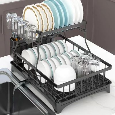 2 Tier Kitchen Dish Rack with Drainboard