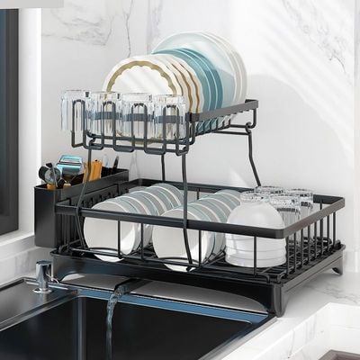 2 Tier Kitchen Dish Rack with Drainboard