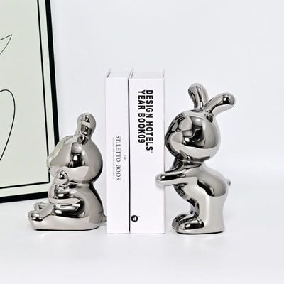 Silver Bunny Shaped Bookend Set