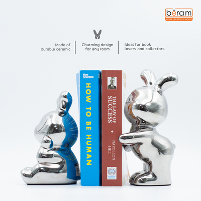 Silver Bunny Shaped Bookend Set