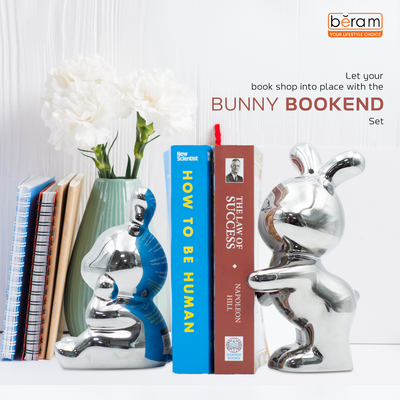 Silver Bunny Shaped Bookend Set