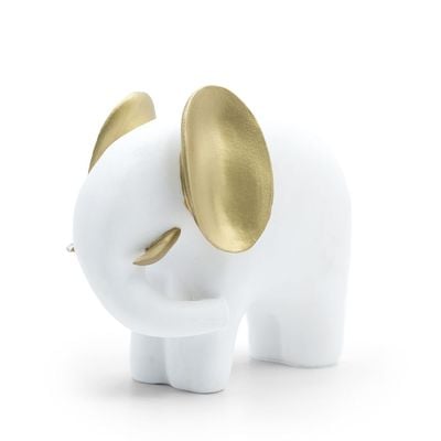 White and Gold Standing Elephant Table Accessory