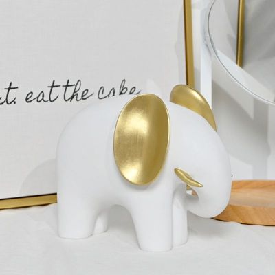 White and Gold Standing Elephant Table Accessory