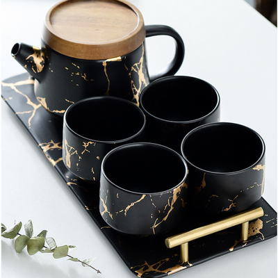 Black & Gold Ceramic Tea Pot Set