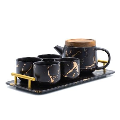 Black & Gold Ceramic Tea Pot Set